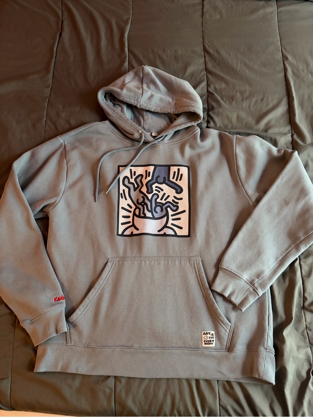 Keith Haring Light Blue Graphic Hoodie Single Square Large